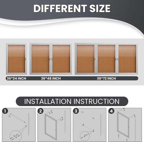 72"x36" Lockable Enclosed Bulletin Board, Outdoor Cork Weather-Resistant Aluminum Frame Notice Board, Wall Mounted Display Case Acrylic Doors for School,Office,Black Frame w/Cork in Saudi Arabia