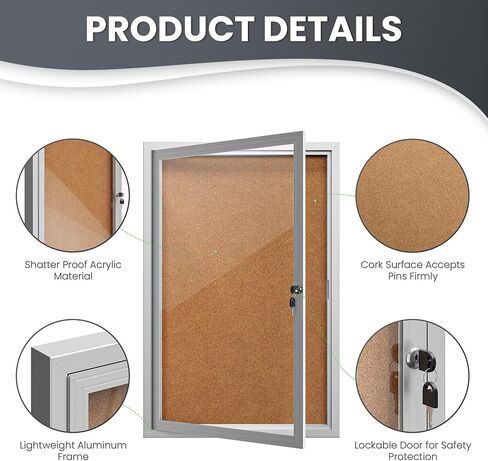 72"x36" Lockable Enclosed Bulletin Board, Outdoor Cork Weather-Resistant Aluminum Frame Notice Board, Wall Mounted Display Case Acrylic Doors for School,Office,Black Frame w/Cork in Saudi Arabia