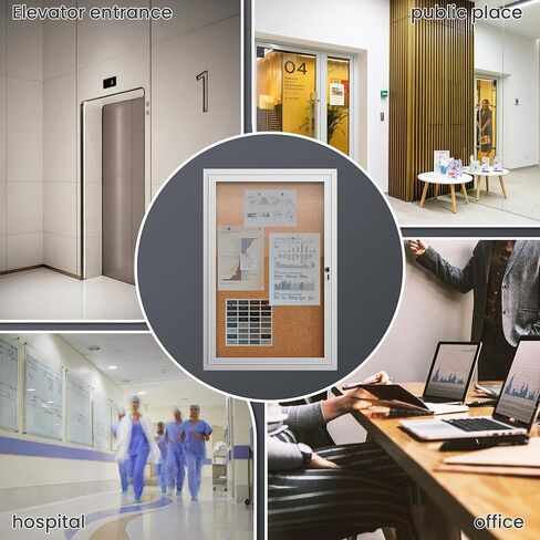 72"x36" Lockable Enclosed Bulletin Board, Outdoor Cork Weather-Resistant Aluminum Frame Notice Board, Wall Mounted Display Case Acrylic Doors for School,Office,Black Frame w/Cork in Saudi Arabia