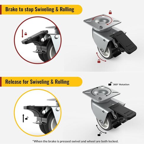HOLKIE Heavy Duty Caster Wheels 2 inch Casters for Furniture with Safety Brake Swivel Caster Set of 4 with Screws Total Capacity 880 lbs (2 with Brakes and 2 Without) in Kuwait