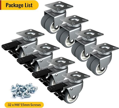 HOLKIE Heavy Duty Caster Wheels 2 inch Casters for Furniture with Safety Brake Swivel Caster Set of 4 with Screws Total Capacity 880 lbs (2 with Brakes and 2 Without) in Kuwait