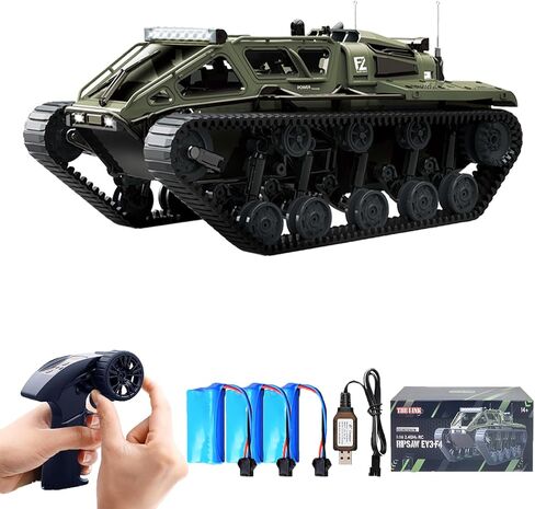 Remote Control Tank, 1:16 Scale 2.4GHz All Terrain RC Crawler, 4WD Off-Road Armored Tank, 360° Rotating Drifting Truck Toy Vehicle with Lights, Rechargeable Battery Gifts for Teens in Saudi Arabia