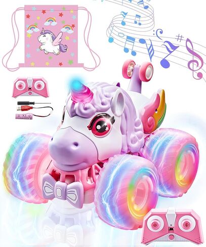 Remote Control Car Unicornios Trucks with Lights and Music,360°Rotating 4WD Stunt RC Cars Toys for Girls, 2.4 GHz, Rechargeable, All Terrain RC Toys Presents for Girls Age 3-10 (With Storage Bag) in Saudi Arabia