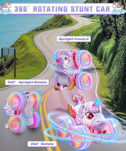 Remote Control Car Unicornios Trucks with Lights and Music,360°Rotating 4WD Stunt RC Cars Toys for Girls, 2.4 GHz, Rechargeable, All Terrain RC Toys Presents for Girls Age 3-10 (With Storage Bag) in Saudi Arabia
