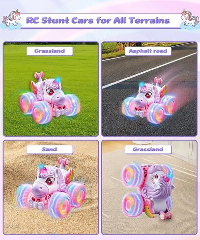 Remote Control Car Unicornios Trucks with Lights and Music,360°Rotating 4WD Stunt RC Cars Toys for Girls, 2.4 GHz, Rechargeable, All Terrain RC Toys Presents for Girls Age 3-10 (With Storage Bag) in Saudi Arabia