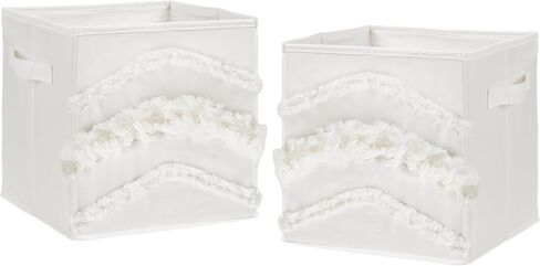 Sweet Jojo Designs Ivory Boho Bohemian Foldable Fabric Storage Cube Bins Boxes Organizer Toys Kids Baby Childrens - Set of 2 - Neutral Off White Farmhouse Chic Unisex Minimalist Fringe Macrame Cotton in Kuwait