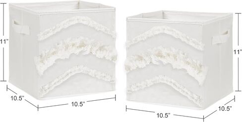 Sweet Jojo Designs Ivory Boho Bohemian Foldable Fabric Storage Cube Bins Boxes Organizer Toys Kids Baby Childrens - Set of 2 - Neutral Off White Farmhouse Chic Unisex Minimalist Fringe Macrame Cotton in Kuwait