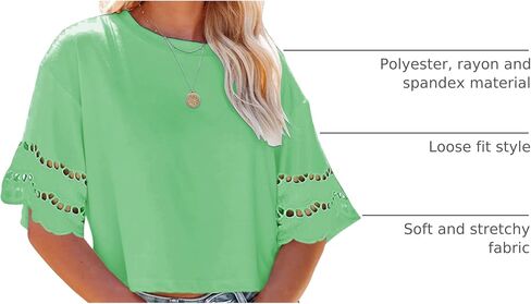 Yuccalley Women's Lace Short Sleeve Crop Tops Summer Casual Round Neck Tees in Saudi Arabia