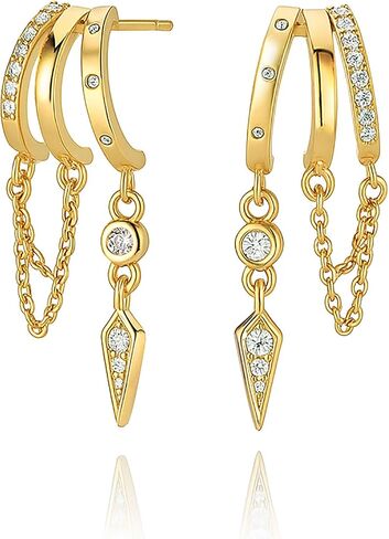 Gold Earrings for Women, 14k Gold Plated Drop Huggie Earrings Dainty Dangle Earrings for Women Trendy Hypoallergenic Small Hoops Fashion Gold Jewelry in Saudi Arabia