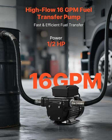 مضخة نقل الزيت VEVOR 110 فولت، 16 GPM 60 لتر/دقيقة، مضخة نقل الوقود الكهربائية AC للديزل الحيوي الكيروسين، 8 أقدام/2.4 متر أقصى رفع شفط، 45 قدم/13.7 متر أقصى رفع، للمركبات ومواقع البناء والمزارع in Saudi Arabia