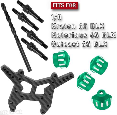 أبراج الصدمات وواقي غطاء الصدمات وجزء ترقيات الصدمات لـ 1/8 Kraton Notorious Outcast 6S BLX، RC أبراج الصدمات من ألياف الكربون، غطاء الصدمات من سبائك الألومنيوم، أخضر in Kuwait