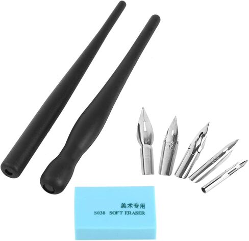 Comic Pen Nib Set, 2 Pcs Dip Pen Nibs Holders with 5 Comic Nib Set Calligraphy Wooden Drawing Holder with Stainless Steel for Writing Painting Signing Present in Saudi Arabia