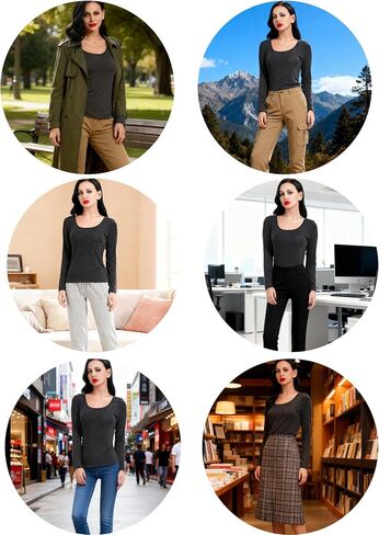 LIQQY Women's Ultra Thin Crew Neck Long-Sleeve Thermal Underwear Shirt Top Undershirt in Kuwait