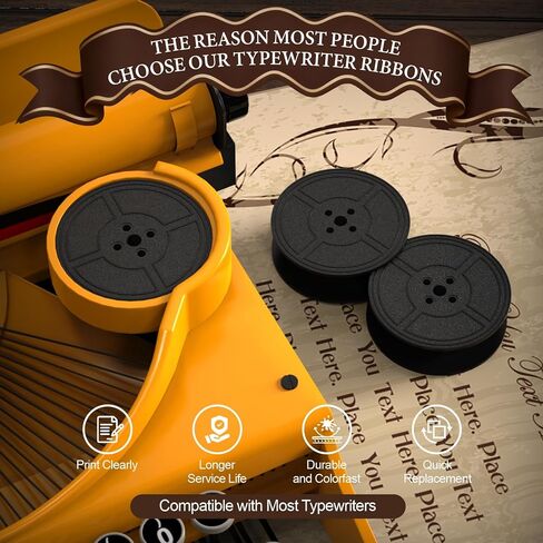 زوجان من شريط الآلة الكاتبة - شريط حبر أسود للآلات الكاتبة اليدوية، مناسب للآلات الكاتبة Royal وBrother وSmith Corona وغيرها من الآلات الكاتبة الكلاسيكية - يوفر مطبوعات واضحة وطويلة الأمد in Kuwait