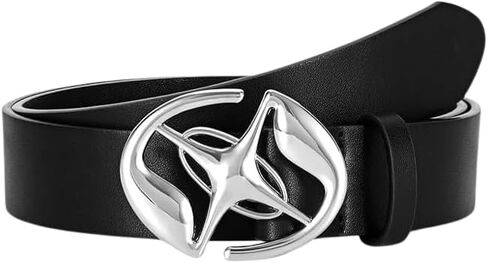 حزام Y2K للنساء والرجال حزام من الجلد الصناعي الأسود مع مشبك على شكل نجمة فضية، إكسسوار أزياء Punk Goth Grunge Emo قابل للتعديل للجينز والتنانير وملابس العقد الأول من القرن الحادي والعشرين in Kuwait