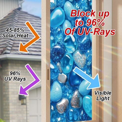 Window Film 17.3 x 39.3 Inch Decorative Stained Glass Style Privacy Glass Sticker Pink Purple Pattern Self Adhesive Removable Window Covering for Bathroom Office Kitchen Door Decoration in Saudi Arabia