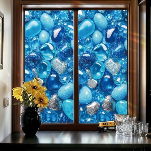 Window Film 17.3 x 39.3 Inch Decorative Stained Glass Style Privacy Glass Sticker Pink Purple Pattern Self Adhesive Removable Window Covering for Bathroom Office Kitchen Door Decoration in Saudi Arabia
