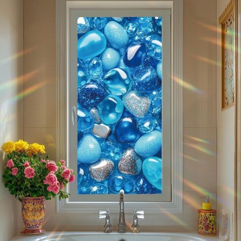 Window Film 17.3 x 39.3 Inch Decorative Stained Glass Style Privacy Glass Sticker Pink Purple Pattern Self Adhesive Removable Window Covering for Bathroom Office Kitchen Door Decoration in Saudi Arabia
