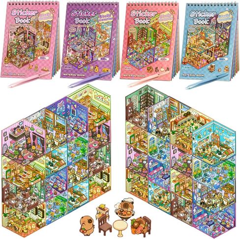 4 Sticker Books (1200+), 32 DIY 3D Scene Sticker Collection with Tweezers, Reusable Creative Craft Set, Aesthetic Art Supplies & Party Favor in Saudi Arabia