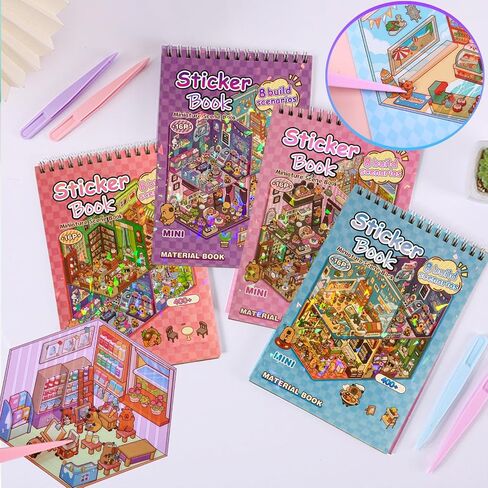 4 Sticker Books (1200+), 32 DIY 3D Scene Sticker Collection with Tweezers, Reusable Creative Craft Set, Aesthetic Art Supplies & Party Favor in Saudi Arabia