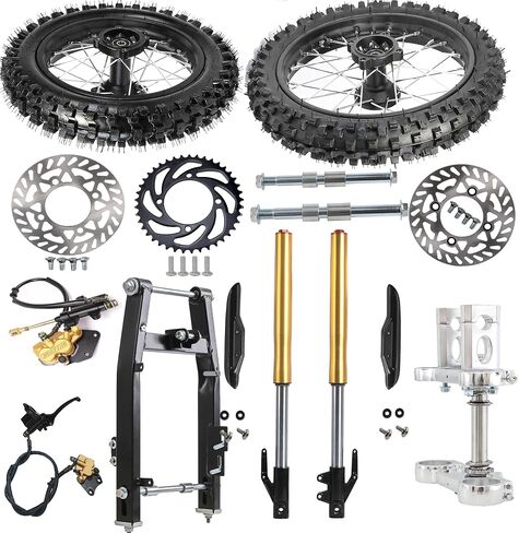 Complete Offroad Wheel & Suspension Kit – 60/100-14 Front Wheel, 80/100-12 Rear Wheel, 630mm Front Fork, Disc Brakes for 50cc-125cc Dirt Pit Bikes SSR CRF50 XR70 (With Swingarm) in Saudi Arabia