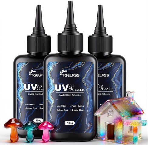 300g UV Resin,Crystal Clear,Hard UV Curing epoxy Resin, Upgraded Formula,odorless,Solar Activated Glue kit,Clear,UV Fast Curing,for Craft Decoration (100 g*3) in Saudi Arabia