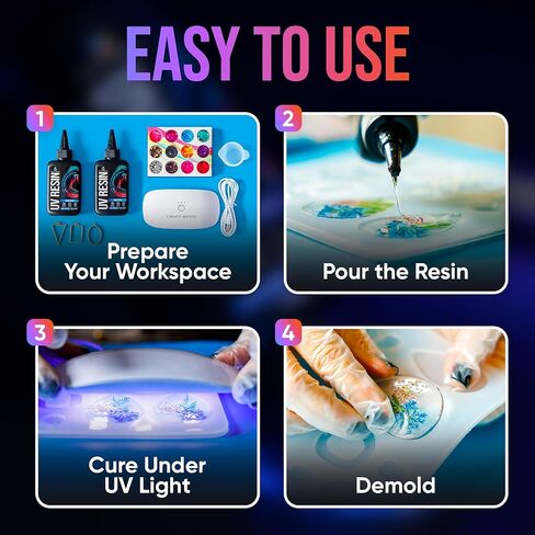 CRAFT RESIN 500g UV Resin Kit Hard Type Low Viscosity – Crystal Clear and No-Yellowing UV Resin Glue for DIY, Jewelry Making, Molds Casting and Polymer Clay Projects - Fast Cure Under UV Light in Kuwait