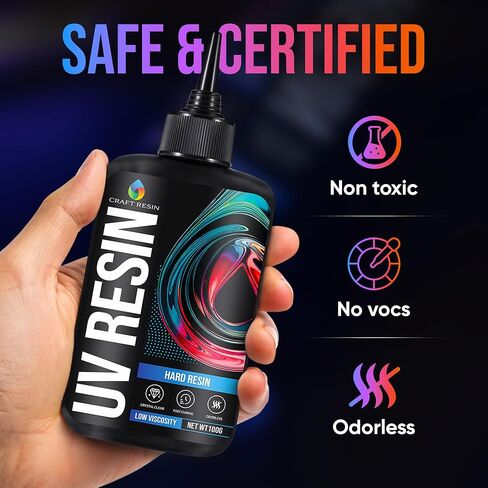CRAFT RESIN 500g UV Resin Kit Hard Type Low Viscosity – Crystal Clear and No-Yellowing UV Resin Glue for DIY, Jewelry Making, Molds Casting and Polymer Clay Projects - Fast Cure Under UV Light in Kuwait
