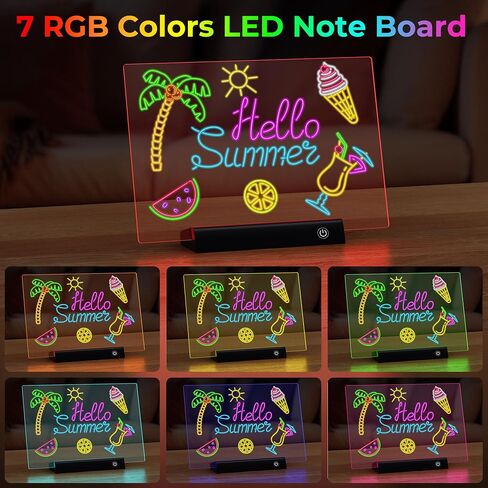 لوحة ملاحظات LED قابلة لإعادة الشحن مقاس 11.8 بوصة × 7.9 بوصة، وضعان و7 ألوان لوحة رسم LED قابلة للمسح الجاف من الأكريليك مع جهاز تحكم عن بعد، حامل، استخدام الغرفة/المنزل/المكتب، هدية عيد الميلاد/عيد الميلاد للأطفال/المراهقين/الأم (أبيض) in Kuwait
