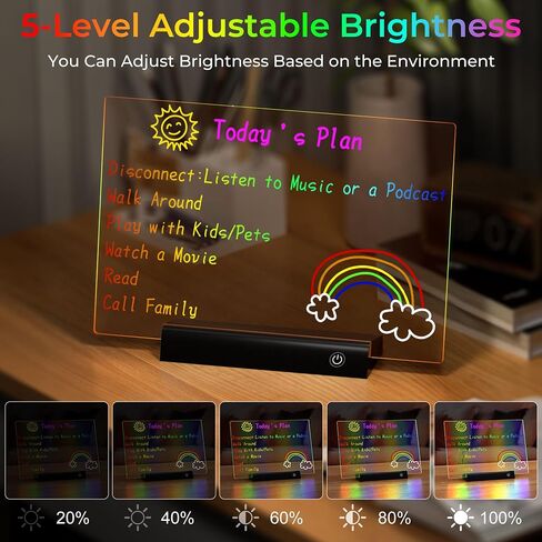 لوحة ملاحظات LED قابلة لإعادة الشحن مقاس 11.8 بوصة × 7.9 بوصة، وضعان و7 ألوان لوحة رسم LED قابلة للمسح الجاف من الأكريليك مع جهاز تحكم عن بعد، حامل، استخدام الغرفة/المنزل/المكتب، هدية عيد الميلاد/عيد الميلاد للأطفال/المراهقين/الأم (أبيض) in Kuwait