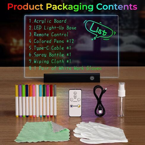 لوحة ملاحظات LED قابلة لإعادة الشحن مقاس 11.8 بوصة × 7.9 بوصة، وضعان و7 ألوان لوحة رسم LED قابلة للمسح الجاف من الأكريليك مع جهاز تحكم عن بعد، حامل، استخدام الغرفة/المنزل/المكتب، هدية عيد الميلاد/عيد الميلاد للأطفال/المراهقين/الأم (أبيض) in Kuwait