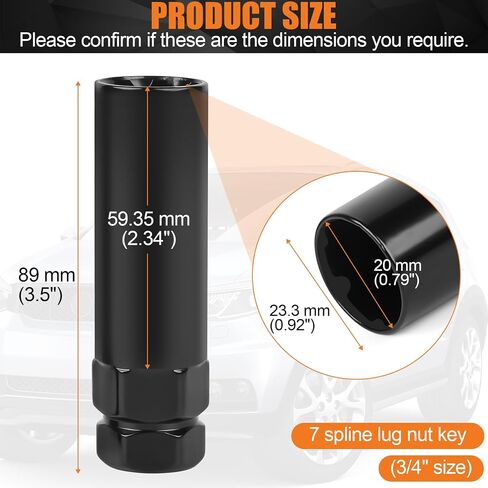 2-Piece 6 & 7 Spline Lug Nut Socket Set - Locking Lug Nut Removal Tool for Aftermarket Spline Drive | Easy Install/Removal of Wheel Locks, Universal for Car/Truck Wheel Maintenance in Saudi Arabia