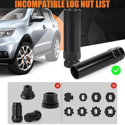 2-Piece 6 & 7 Spline Lug Nut Socket Set - Locking Lug Nut Removal Tool for Aftermarket Spline Drive | Easy Install/Removal of Wheel Locks, Universal for Car/Truck Wheel Maintenance in Saudi Arabia
