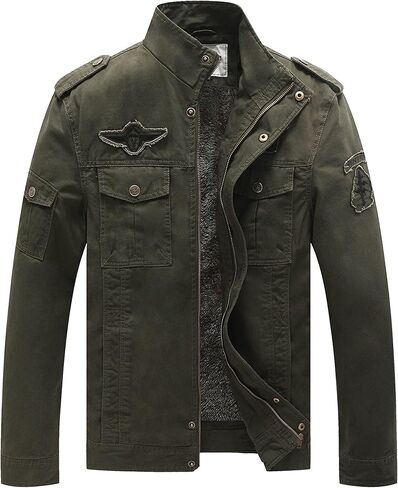 سترة WenVen الرجالية الشتوية الدافئة المبطنة بالصوف معطف عسكري من القطن السميك in Kuwait