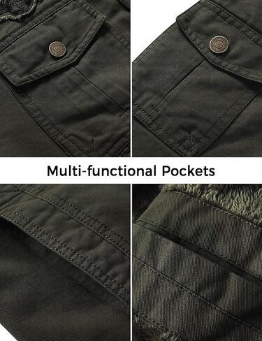 سترة WenVen الرجالية الشتوية الدافئة المبطنة بالصوف معطف عسكري من القطن السميك in Kuwait