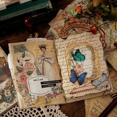 100 Sheets Vintage Scrapbook Paper,Newspapers Journaling Supplies Aesthetic Paper Room Decor for Writing, Drawing, Travel Journal Diary Card Album Embellishments,Style 5 in Saudi Arabia