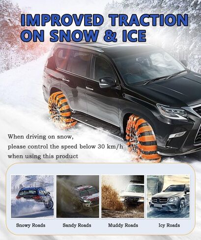 10PCS Snow Chains Tire Chains for Cadillac CT4-V CT5-V Escalade-V ATS-V CTS-V, Anti-Skid Snow Tire Chains, for Cars SUVs Trucks Reusable Winter Safety Chains for Snow Ice Mud,A Black in Saudi Arabia