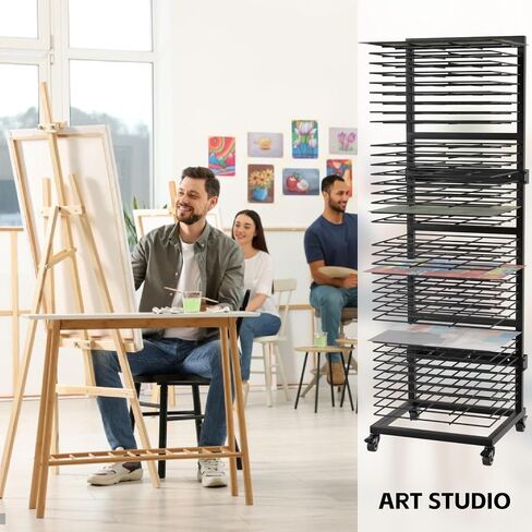 Art Drying Rack with 36 Shelves, Mobile Painting Drying Rack for Classroom, Studio, Wall Mount Canvas Rack Art Storage with 4 Wheels, 17 5/16" W X 15 1/4" D X 55 1/2" H in Saudi Arabia