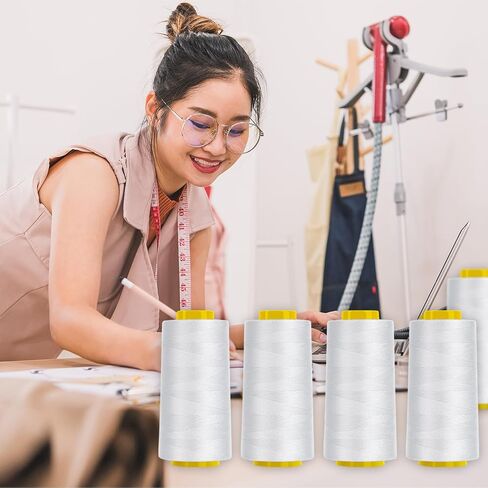 4 Pack Thread for Sewing 3000 Yards White Serger Thread Cones Polyester Thread for Sergers Machine and Overlock Quilting Sewing Machine in Kuwait