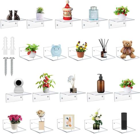 Juexica Small Acrylic Floating Shelves for Wall Adhesive Wall Mounted Shelves for Bathroom, Bedroom, Living Room, Office (White,20 Pcs) in Saudi Arabia