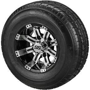 RM Cart 10" Casino Black/Machined on 205/65R10 LSI Elite Radial Tires (Set of 4) | Golf Cart Tires and Wheels Combo with Standard Lug Nuts in Saudi Arabia