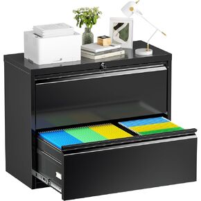 Incbruce خزانة ملفات جانبية ذات درجين، خزائن ملفات معدنية أسفل المكتب مقاس 28 بوصة مع قفل، للمنزل والمكتب، تناسب A4/F4/Letter/الملف القانوني (أسود) in Kuwait