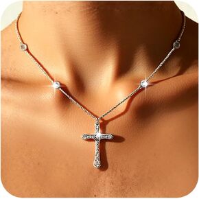 Agriajun الصليب قلادة قلادة للنساء الفتيات - القوطية الكاثوليكية المسيحية زي الصليب المجوهرات - حساسة لذيذ مكعب زركونيا حجر الراين الفولاذ المقاوم للصدأ سلسلة هيبوالرجينيك هدية عيد الميلاد in Kuwait