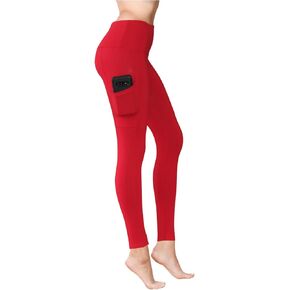 COMFY FOREVER Red Plaid Pocket Leggings for Women W/5' High Waist Tummy Control Ankle Length Pants (XXL) in Saudi Arabia