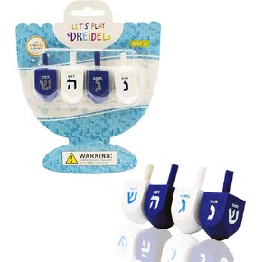 Wood Dreidel Bulk Solid Blue & White Wood Hanukkah Dreidels مرسومة يدويًا بالترجمة الإنجليزية - تتضمن بطاقات تعليمات اللعبة (50 حزمة) in Kuwait