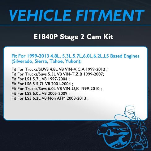 5.3 E1840P Sloppy Stage 2 Cam Kit رافعات/مجموعة حشية رأس الربيع حشية غطاء التوقيت لسيارة شيفروليه أفالانش سيلفرادو تاهو جي إم سي يوكون سييرا 1999-2013 Gen III/IV LS 4.8 6.0 6.2 V8 Vortec Trucks in Kuwait