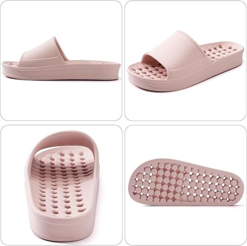 أحذية استحمام للنساء والرجال مع فتحات تصريف، صنادل تدليك منزلق ناعمة مبطنة ومضادة للانزلاق، أحذية حمام مريحة سميكة ونعل سميك، أحذية استحمام سريعة الجفاف للحمام والمنتجعات الصحية، أسود in Kuwait