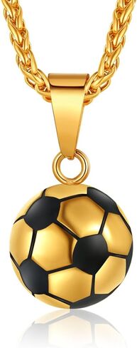ChainsPro Men Ball Necklace Sport Jewelry, Soccer/Football/Baseball Lover Confirmation Gift, Chain-22+2" Adjustable, 316L Stainless Steel/18K Gold Plated/Black- Send Gift Box in Saudi Arabia