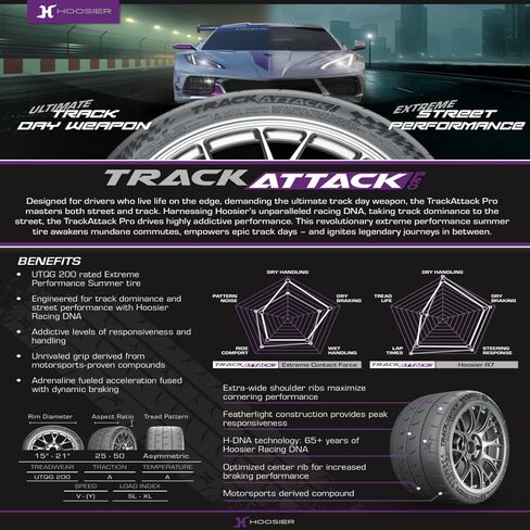 Hoosier TrackAttack Pro Racing Tire 275/35ZR18 99Y XL - High Performance Car Tire Engineered for Track and Street Racing with Hoosier Keychain Made in the USA (4 Pack) in Kuwait