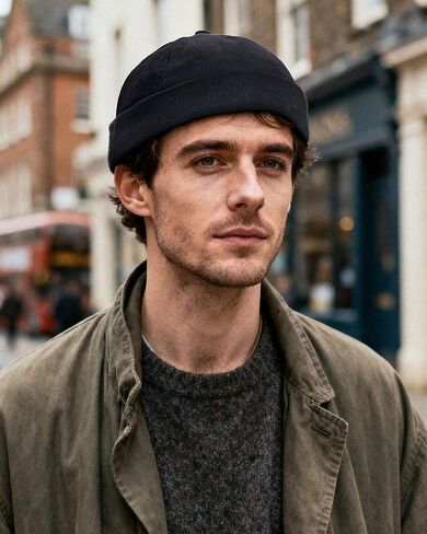 CLAPE Mens Denim Brimless Skullcap Sailor Cap Rolled Cuff Retro Beanie Hat Work Beanie Harbour Hat in Saudi Arabia